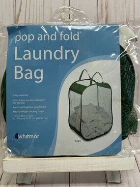 Whitmor Pop and Fold Laundry Bag Hamper Nylon Mesh Dorm Flexi-Frame Sage Green